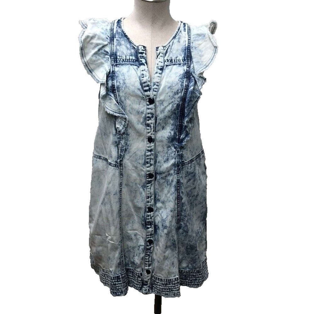 Pilcro Denim Jean Button Front Shift Dress Womens Medium Acid Wash Cotton Urban